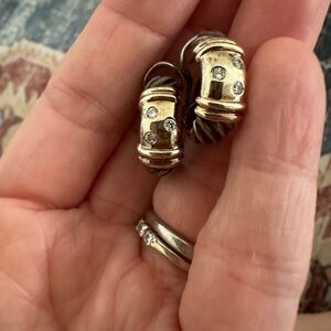 David yurman silver and 14k diamond j shrimp hoop earrings